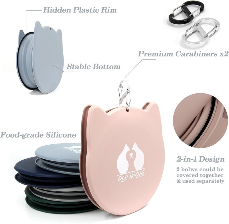RUNROLE 2-in-1 Collapsible Silicone Dog Travel Bowls, Slot Together and Use Separately, Portable Pet Food Water Bowls, Foldable Cat Feeding Watering Dishes, 20OZ+27OZ(Blush Pink) - Image 3